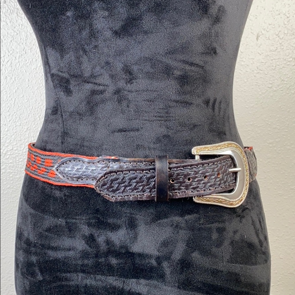 3D belt company red woven belt with buckle